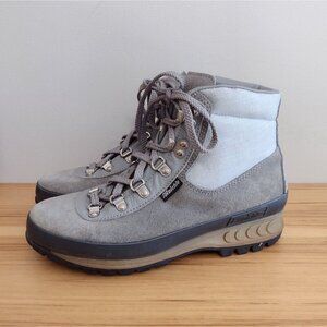 Vintage Raichle Gray Leather Boots Lace Up Hiking Mountaineering Womens 9 M READ
